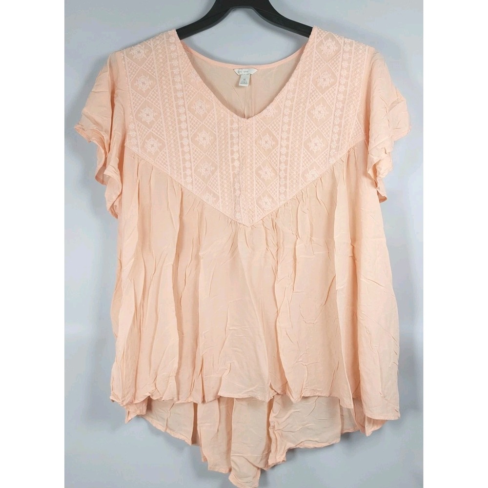 C Est. 1946 Flowy Embroidered High Low Blouse Size XL‎ Peach Rayon Soft Cool